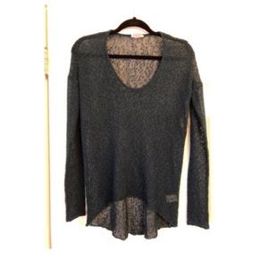 Helmet Lang Open Knit Silk Sweater- teal